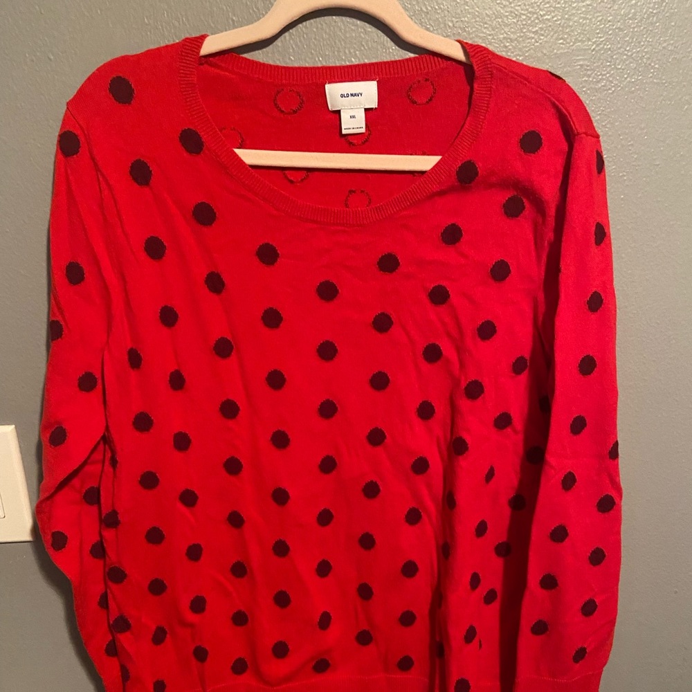 Old Navy sweater. Red with black polka dots. Size XXL.